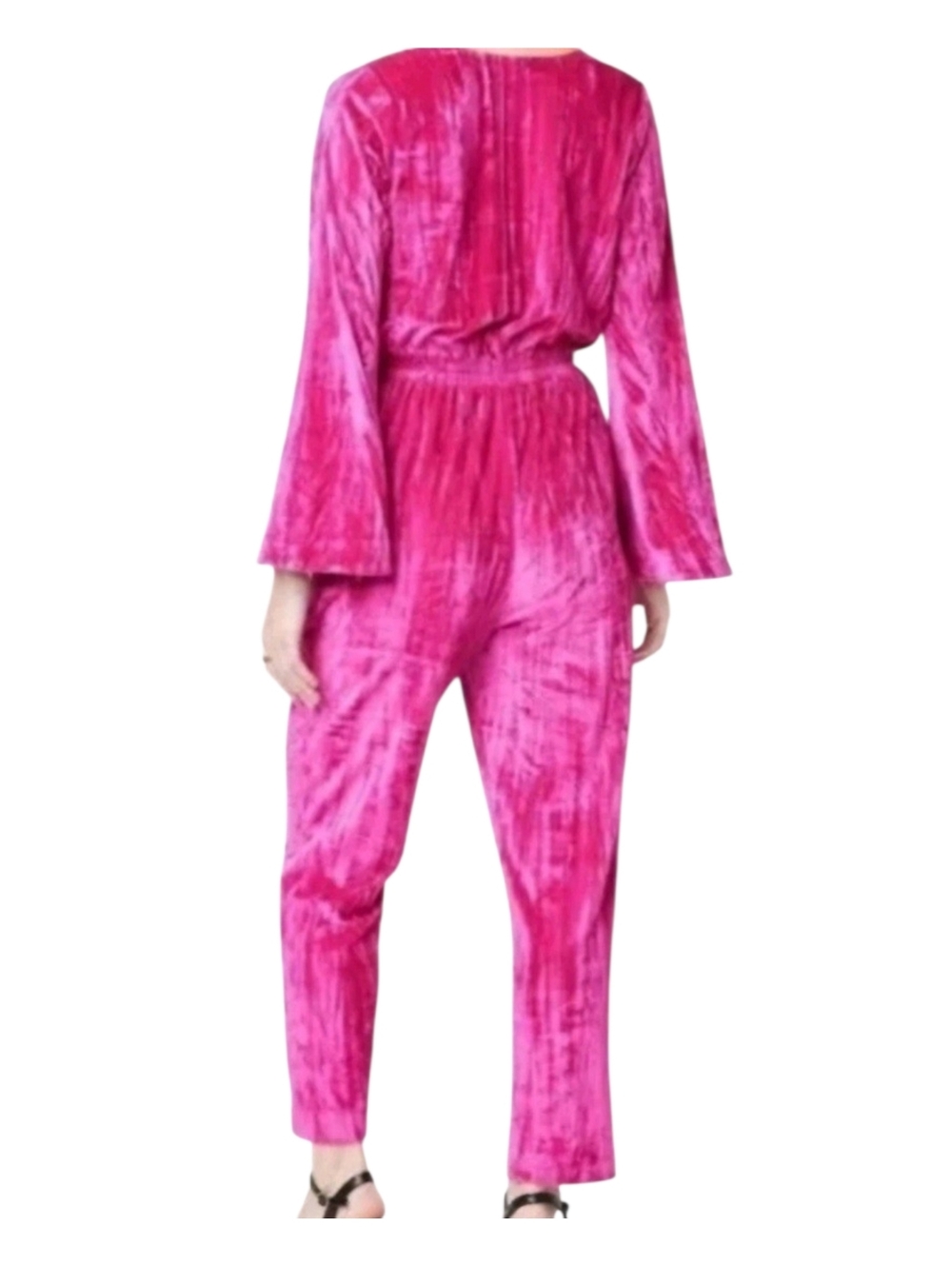 A New Day Women's Bell Sleeve Velour Jumpsuit NWT Hot Pink M Lush Party Suit - Picture 3 of 10